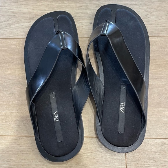 ZARA MINIMAL FLAT BLACK SANDALS Shoes Size 41 - Picture 3 of 11